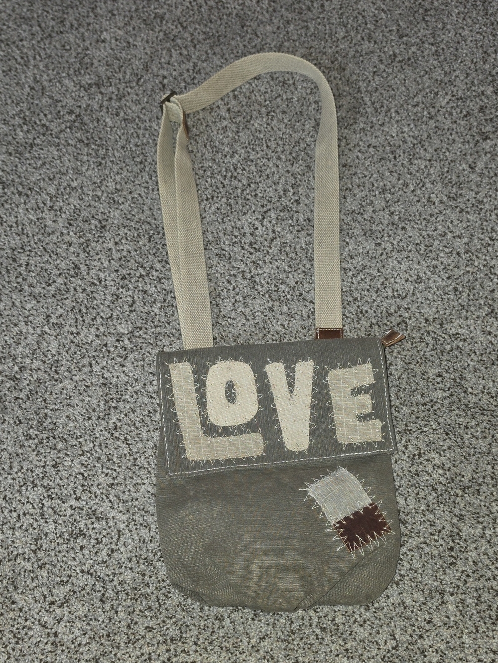 Uchi Boho LOVE Applique Crossbody Bag - Neutral Canvas Bag